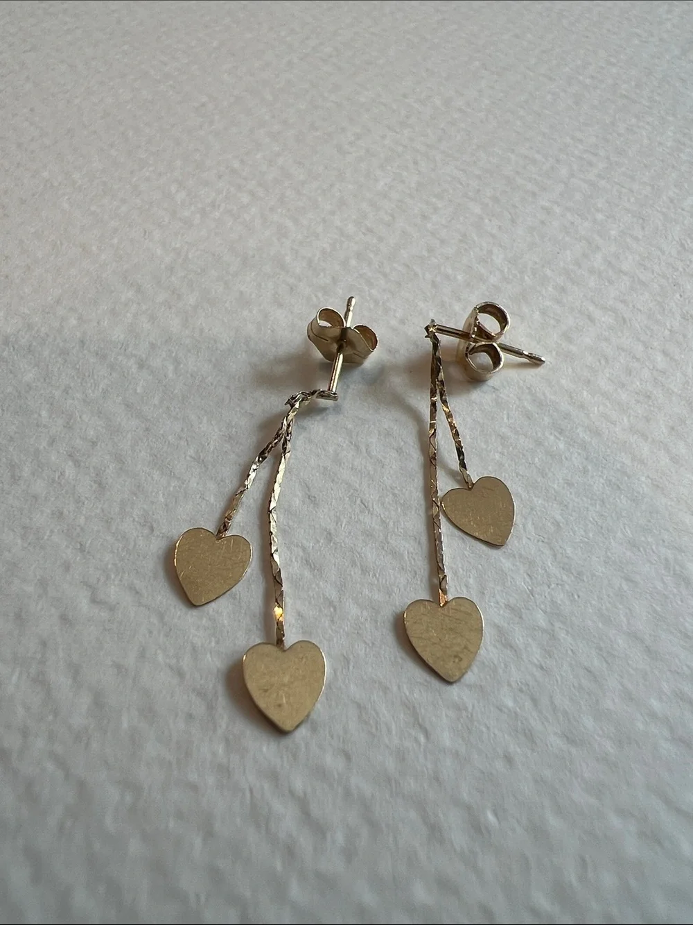 14 K Gold Heart Drop Dangle Earrings - .50 Grams
